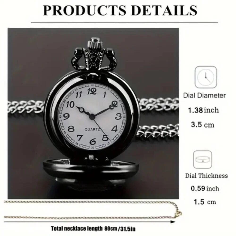 Steampunk Pocket Watch Motorcycle RT 66 Biker Chain Quartz Analog Gift NWT Black